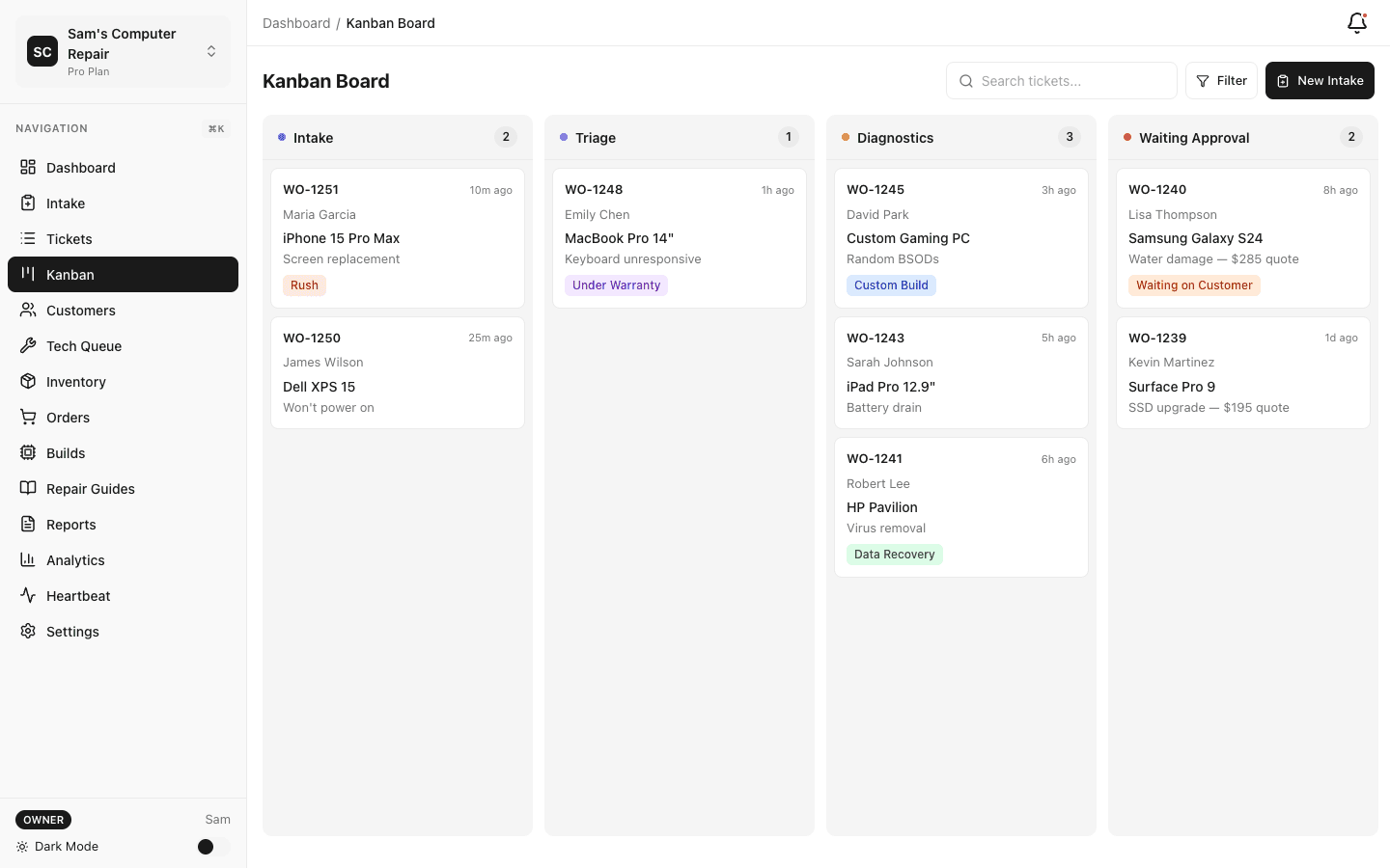 Kanban Board interface