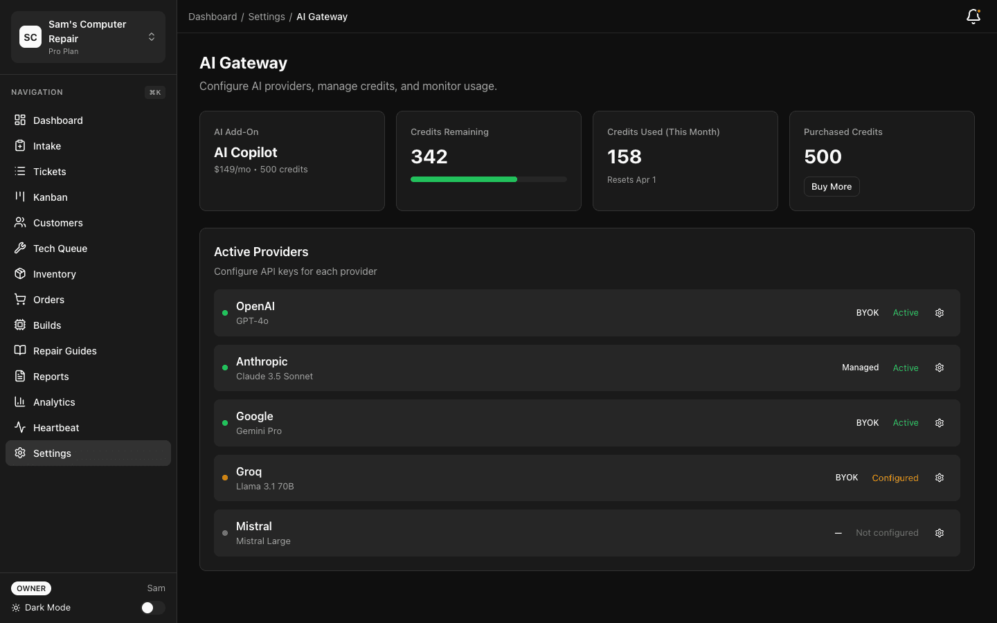 AI Settings screen
