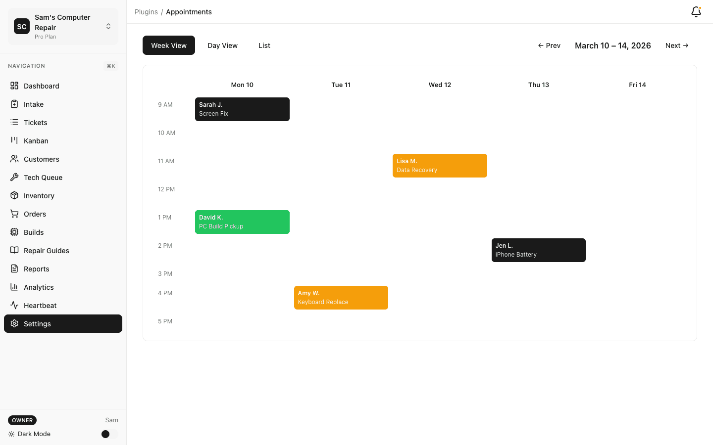 Appointment booking widget for customer scheduling