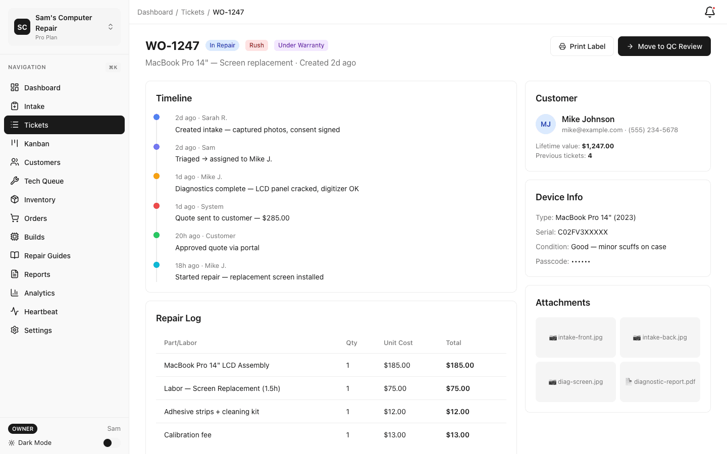 Ticket Detail screen
